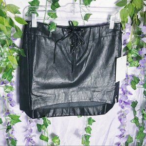 One Teaspoon Black Faux Leather lace up Mini Skirt